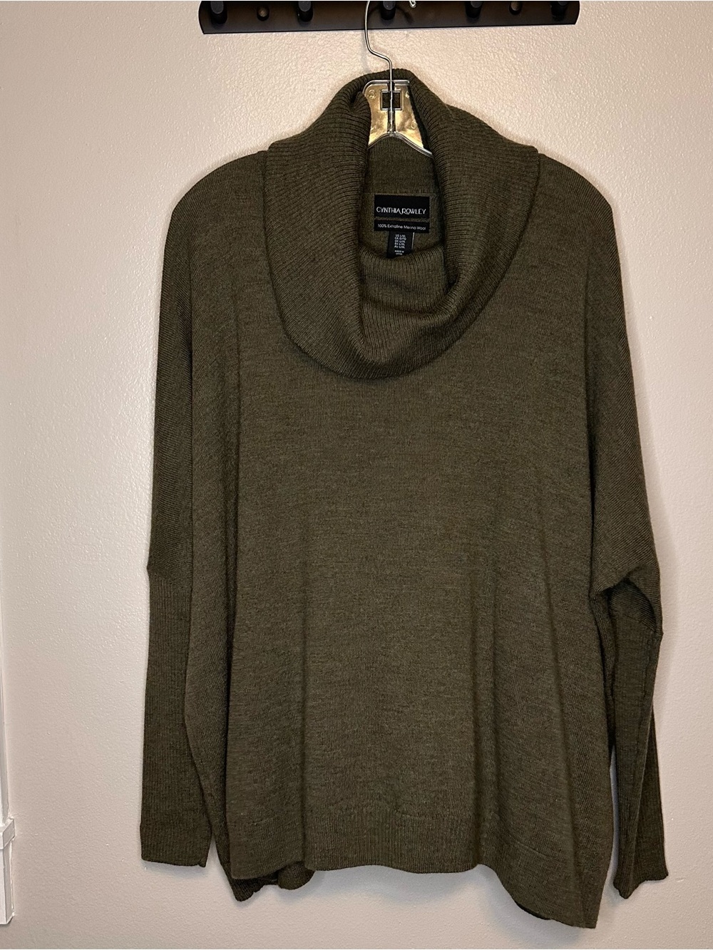 Cynthia Rowley Olive Green Cowl Neck Sweater